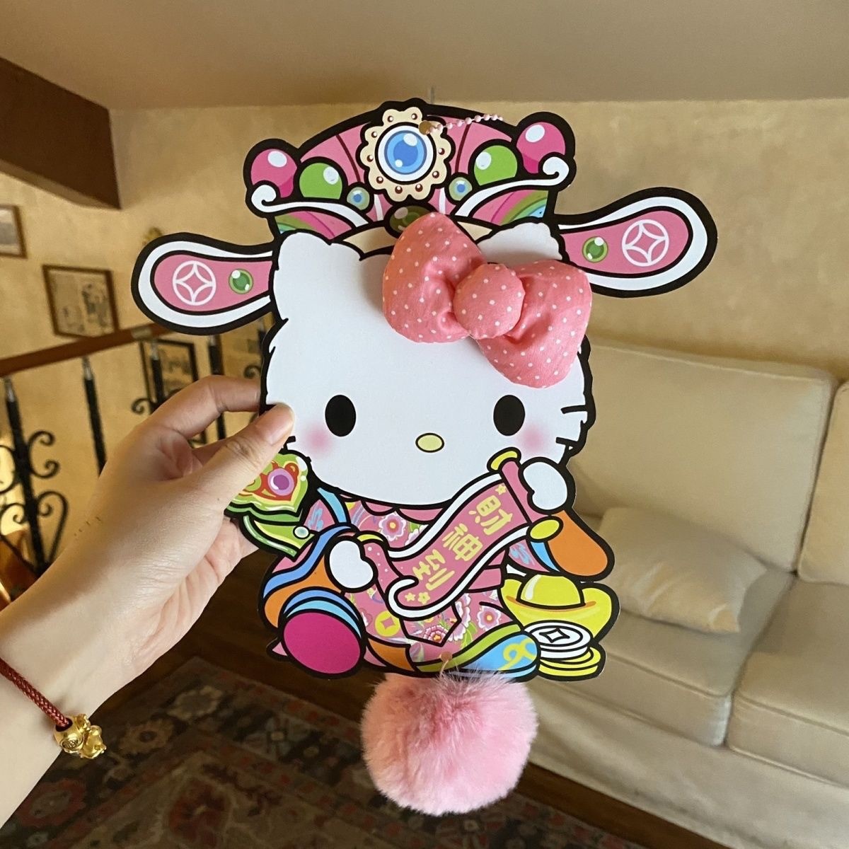HelloKitty decoraciones de pared de papel tridimensional para atraer dinero encantador para moverse en el hogar para orar colgantes tarjetas de decoración image 4
