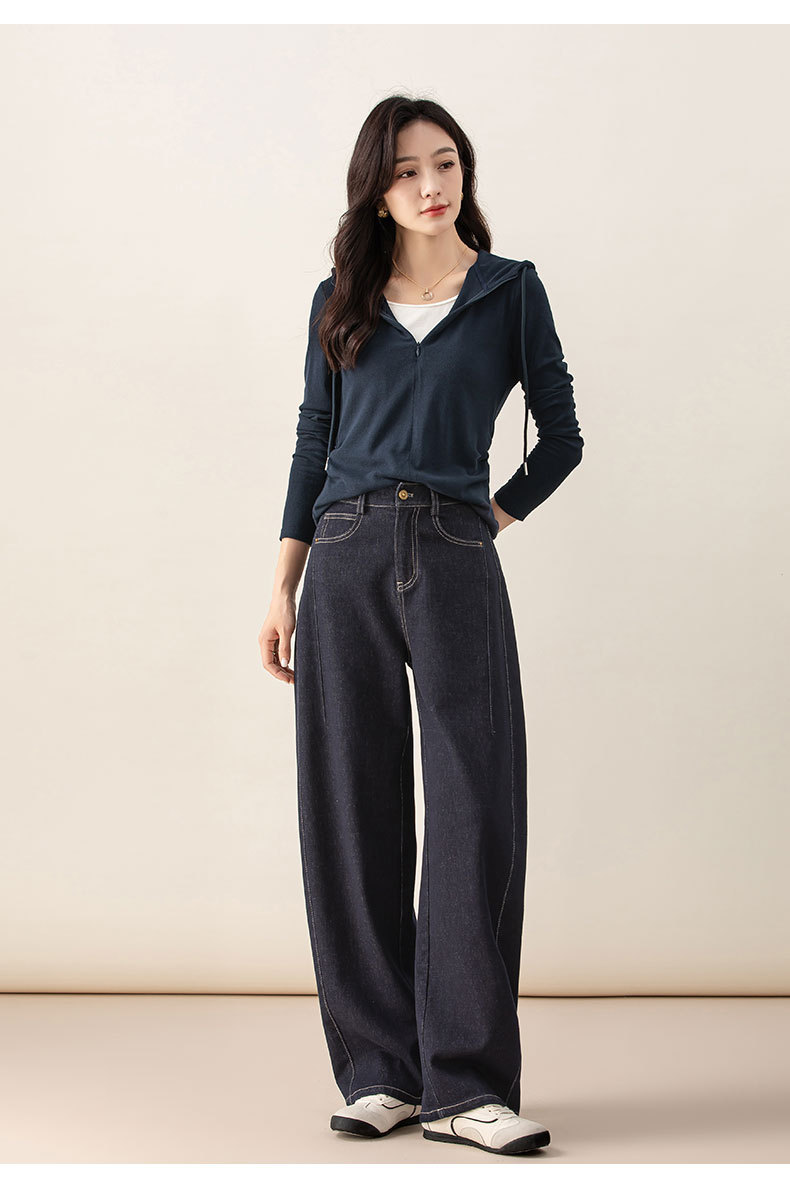 Quần jean nữ ống rộng cạp cao dáng chuối phong cách retro — màu xanh denim chi tiết 20