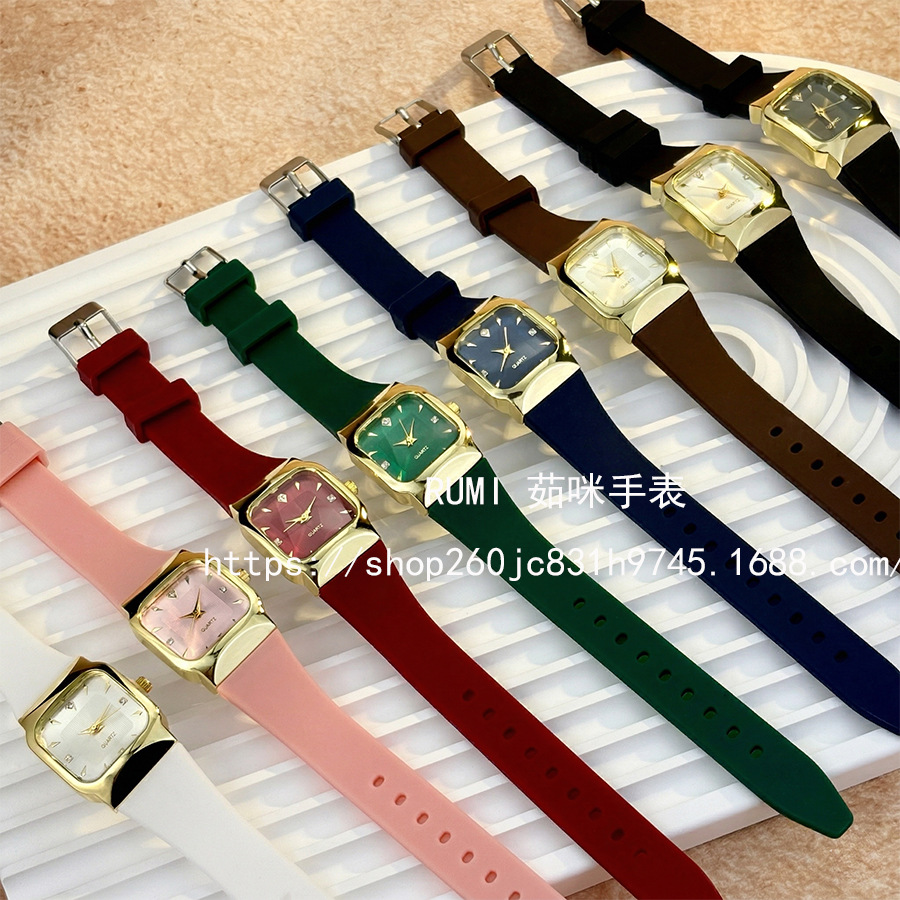 silicone square retro elegant quartz swiss watch