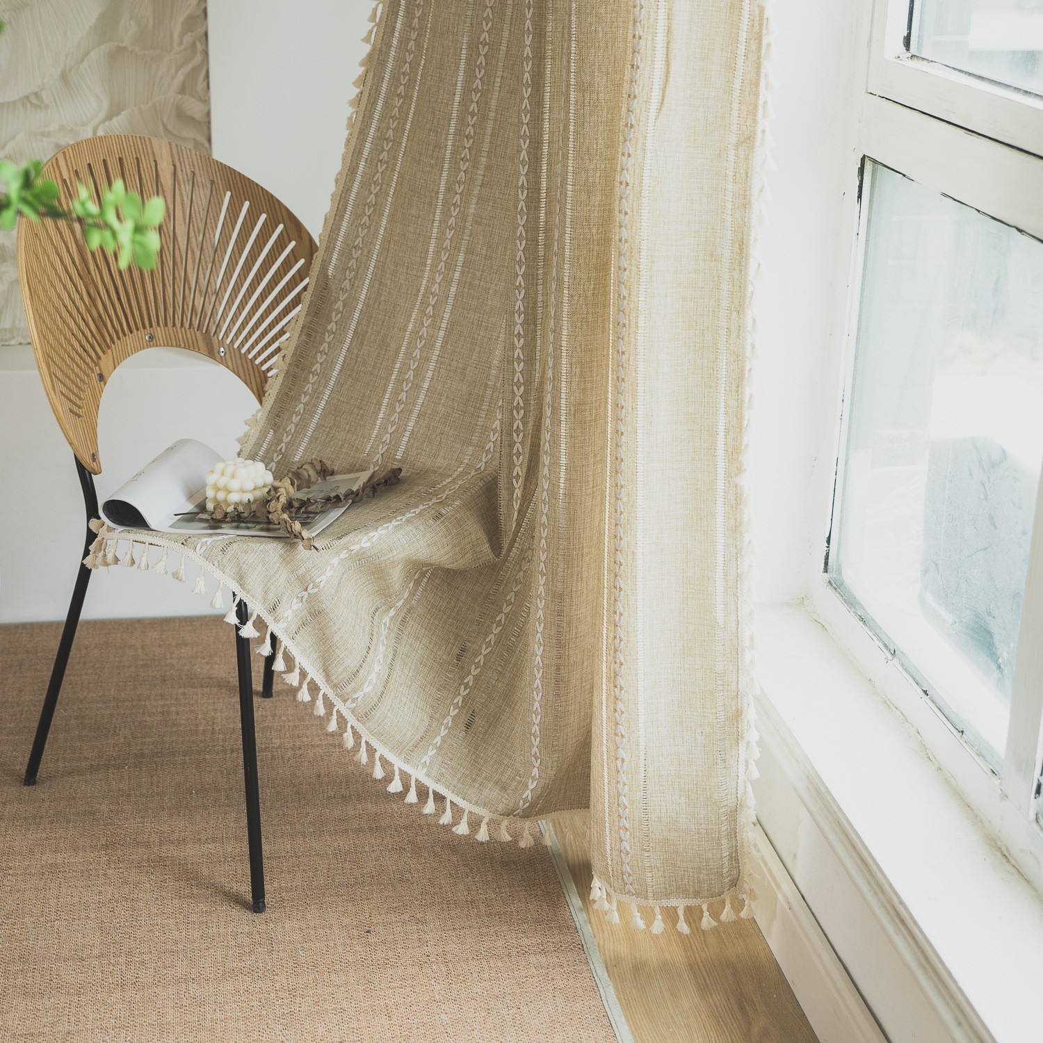 천공 크로스 중공 노란색 태슬 커튼