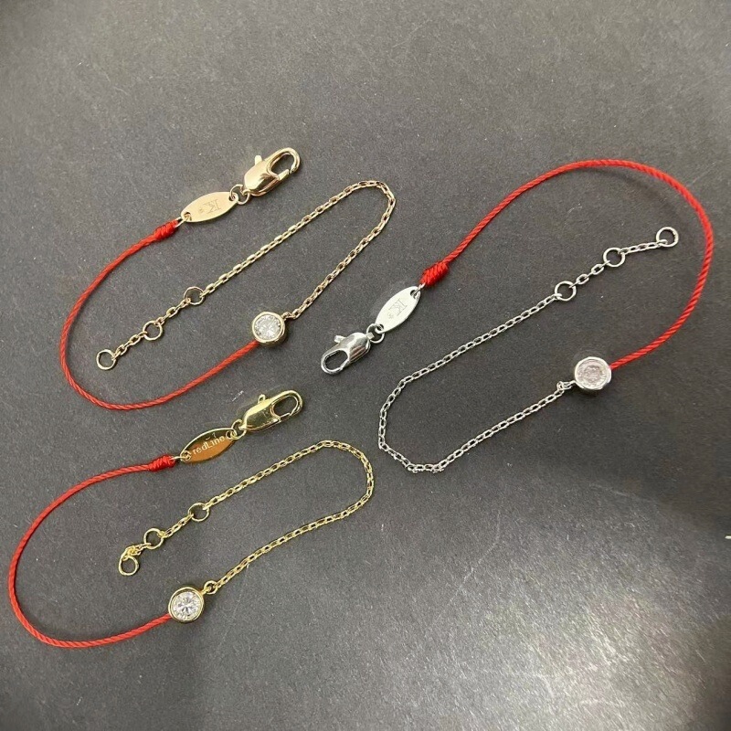 New French Red String Bracelet for Women, Fashionable and Versatile Gift, Half String Half Chain, Factory Direct Sale