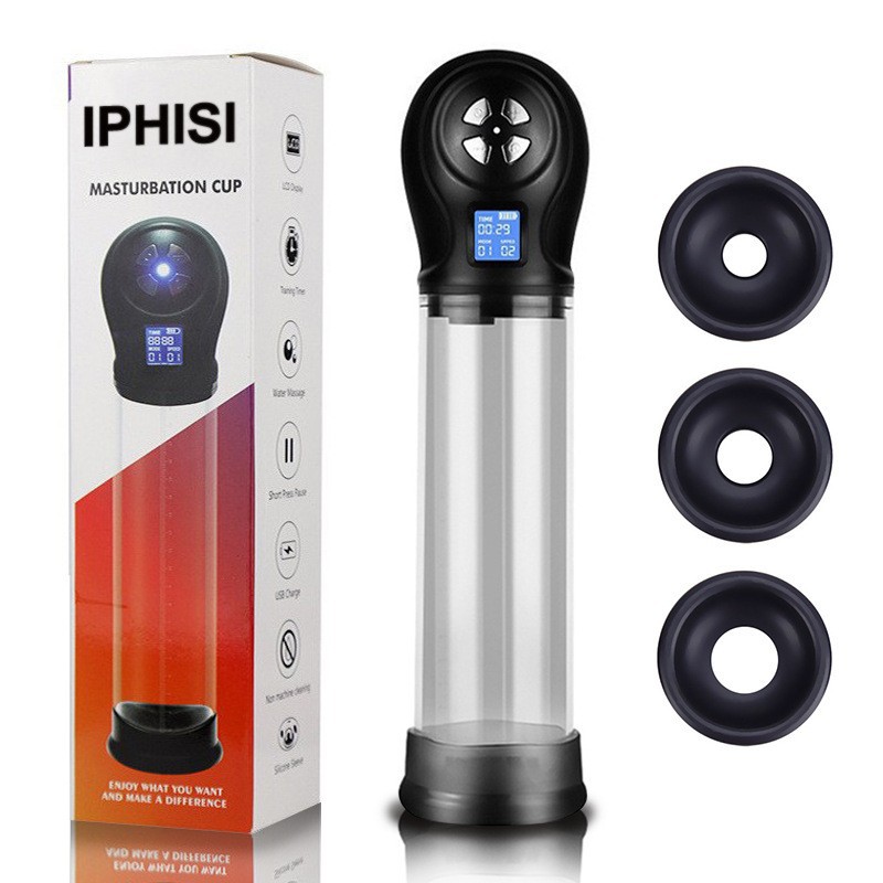 IPHISI LCD spa Taza eléctrica pene bomba masculina Ampliación de carga juguetes sexuales ejercitador juguetes adultos del sexo