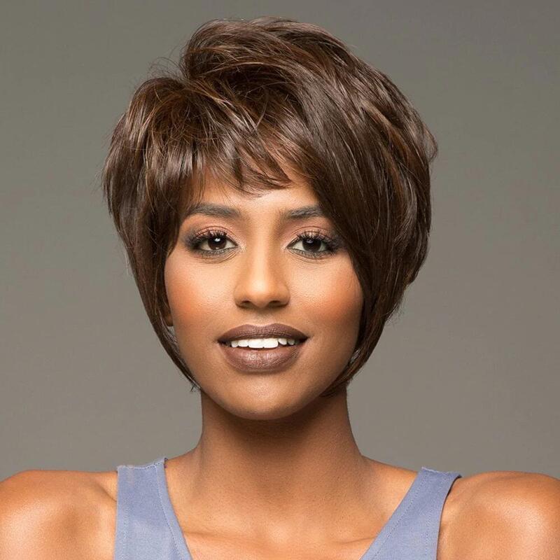 Wig Short Curly Hair Amazon AliExpress Short Straight Fluffy Short Bangs Deep Brown Women's Wig One Piece Hair
