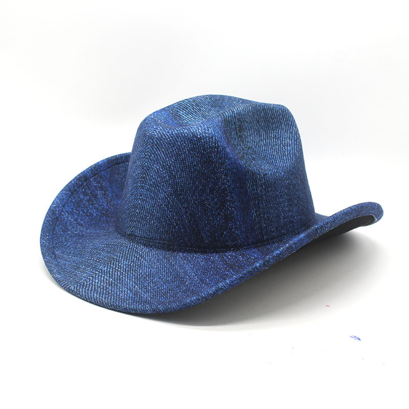 AliExpress curved blue Western cowboy hat cross-border texture handsome British Jazz hat retro style top hat for men and women AliExpress curved blue Western cowboy hat cross-border texture handsome British Jazz hat retro style top hat for men and women