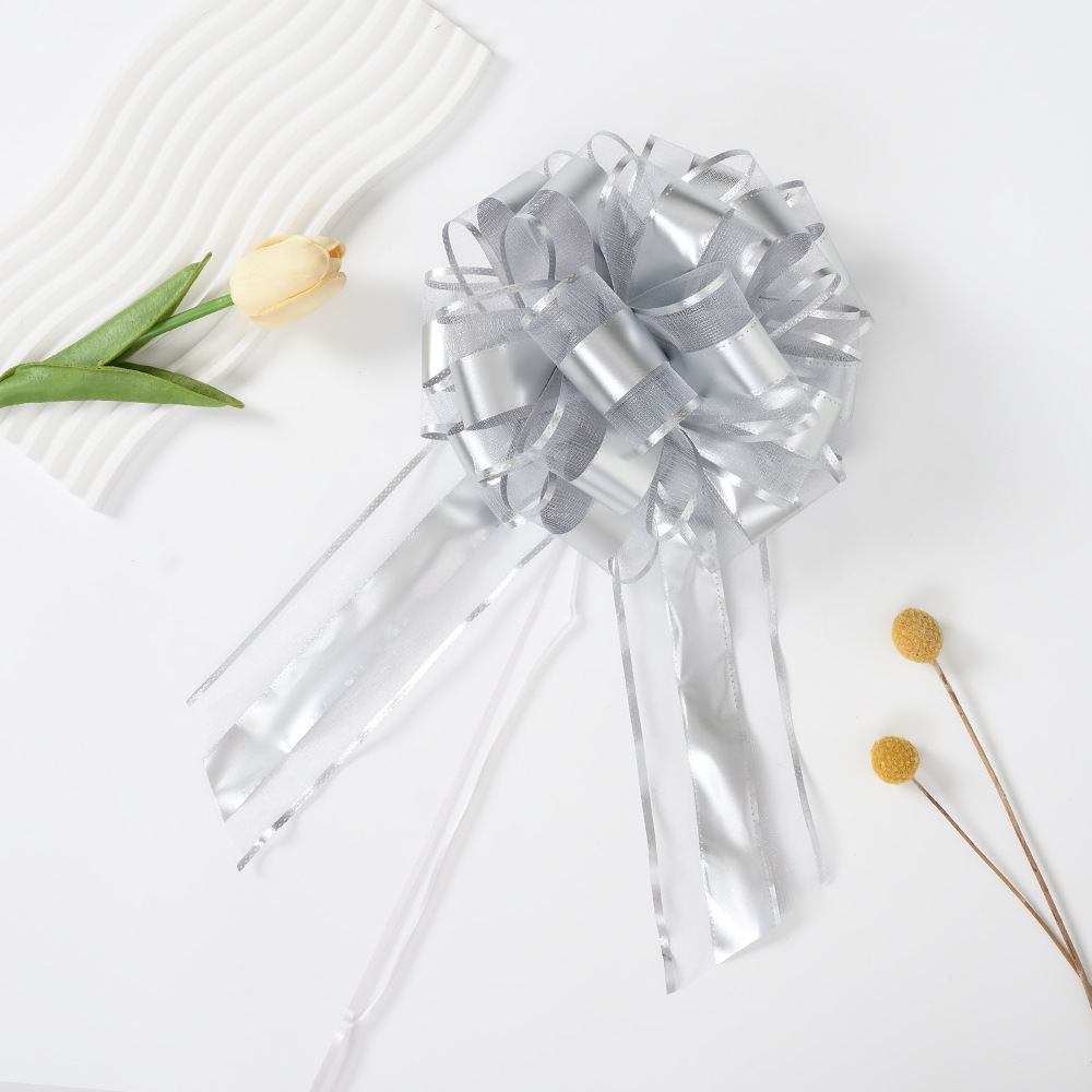 Nuevo 70 hilo de nieve mate fit bola de cola larga flor embalaje de regalo de navidad metal mano tirar flor boda coche tirar flor cinta