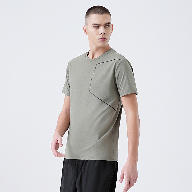Camiseta deportiva informal de manga corta para hombre, estilo nuevo de verano, transpirable, de secado rápido, para correr y hacer ejercicio, estilo europeo y americano, para comercio exterior transfronterizo.