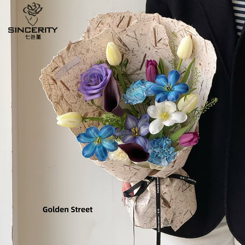 Papel de venas de hojas desmenuzadas de pensamiento de siete colores, papel de embalaje floral, papel de embalaje de ramo de arte grueso, flores de alta calidad