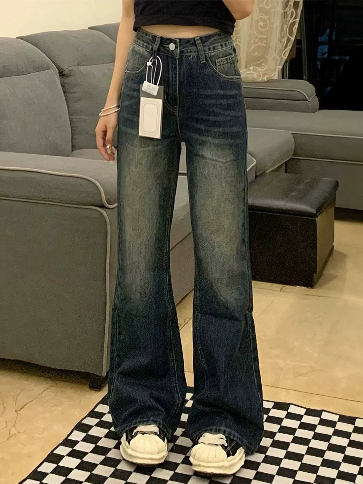 Летние женские джинсы bootcut в стиле ретро, новый стиль для полных девушек с грушевидной фигурой, свободные утягивающие широкие брюки с высокой талией.