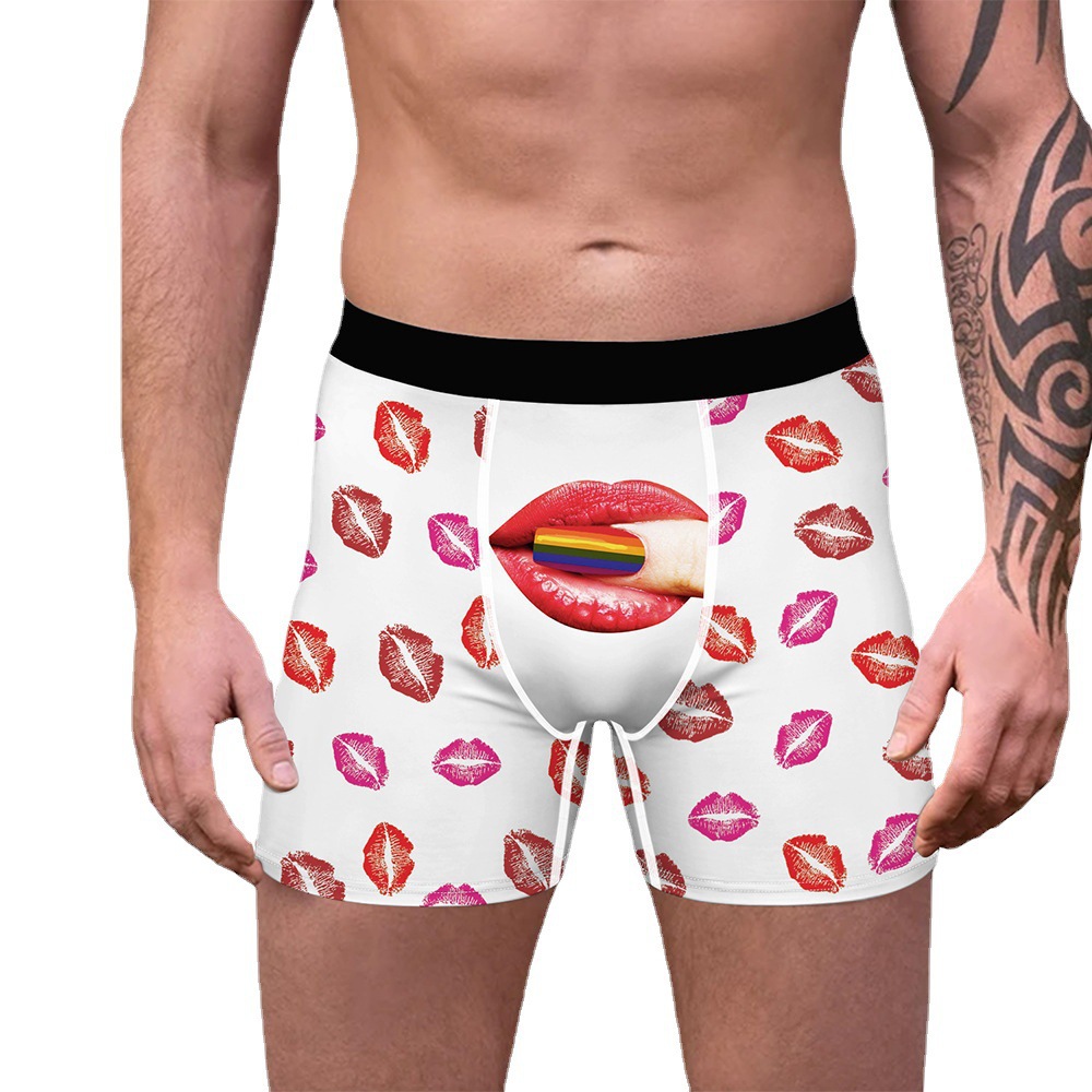 Intimo sexy da uomo con stampa digitale New Bite Finger Red Lip, leggings piatti comodi e traspiranti_voghion.com