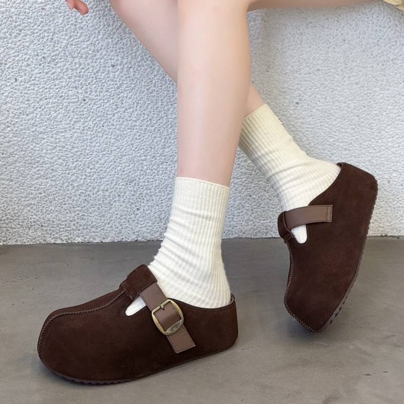 头层牛皮勃肯拖鞋女厚底增高秋新款包头半拖复古百搭qyf25M73-21|undefined