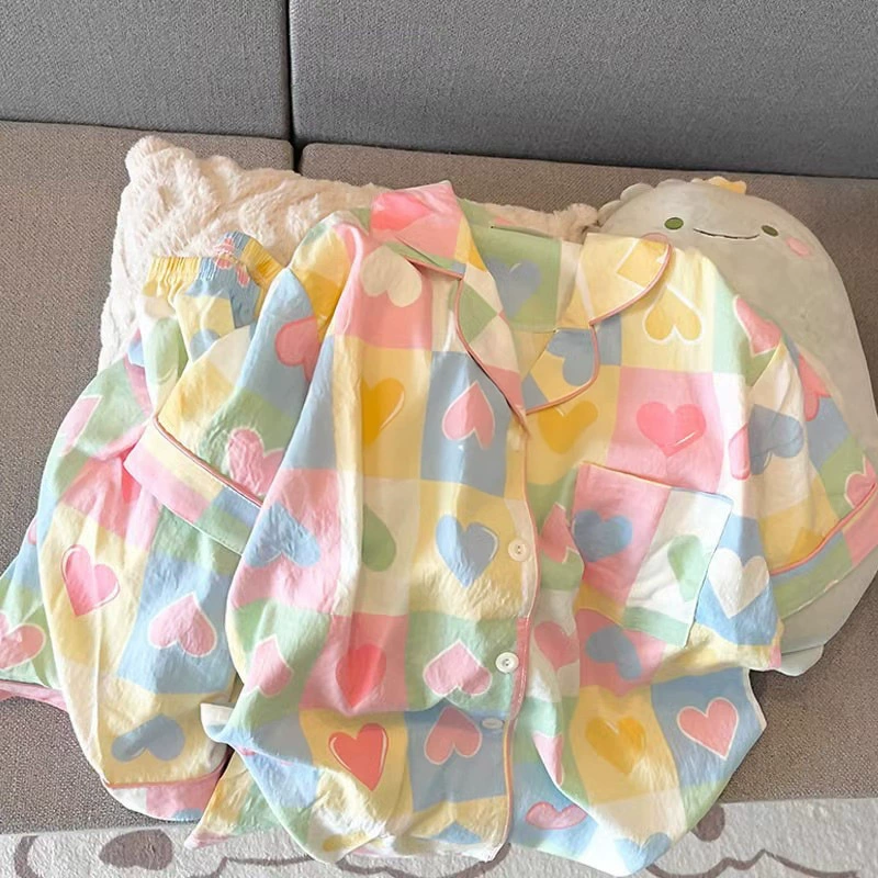 Летний комплект домашней одежды для женщин: хлопковая пижама KT Cat Cloud с короткими рукавами и шортами, милый стиль для девушек.