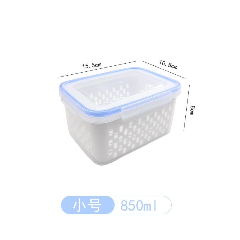 Caja de almacenamiento de refrigerador de doble capa, transparente, grado alimenticio, drenaje y gran capacidad