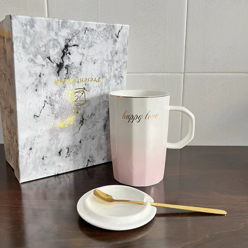 Brand coffee ceramic tea cup for beloved, gift box, capacious set, gradient