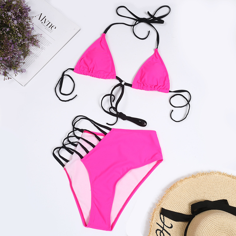 sexy solid multicolor triangle strap split bikini swimsuit  NSHL34088