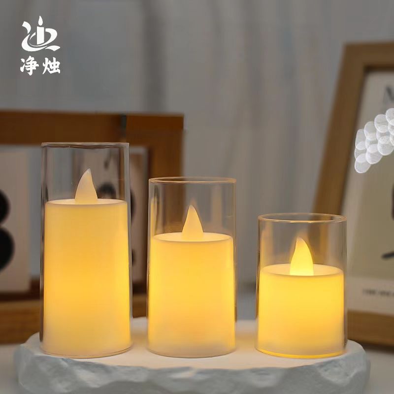 Vela electrónica LED Luz de vela electrónica Adornos Vaso de cristal de simulación Cumpleaños Accesorios de boda creativos Luz larga