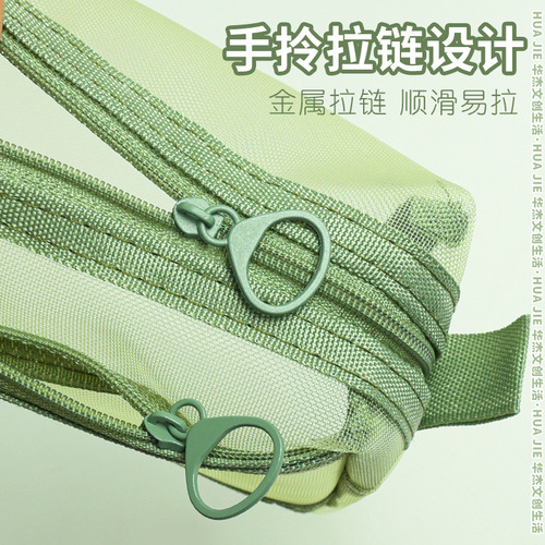 Double-layer large-capacity pen bag ins high-value simple transparent mesh pencil case square three-dimensional multi-layer stationery bag