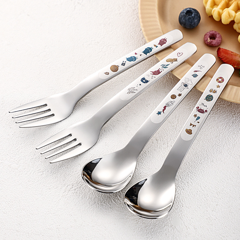Color Carved 316 Stainless Steel Spoon Chopsticks Fork Three-piece Set Korean-style Outdoor Student Travel Portable Tableware suit