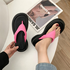 2024新款EVA厚底女拖鞋休閒雙色搭配人字防滑舒適夾趾一字拖鞋批