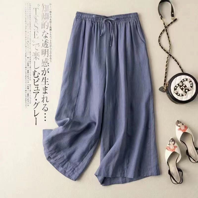 Falling Cotton and Linen Artistic Cropped Pants for Women Summer Thin 2024 New Loose Slimming Look High Waist Versatile Wide Leg Casual Pants