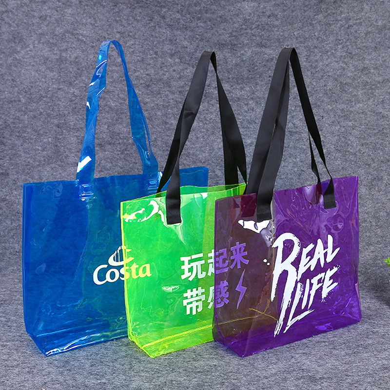厂家批发透明pvc手提袋水晶果冻袋奶茶背包袋PVC购物塑料包装袋
