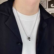 欧美简约钛钢吊坠男女街头嘻哈潮流个性配饰百搭双环扣项链