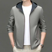 2025秋季新款品牌夹克男士连帽纯色免烫休闲中青年双面穿茄克外套