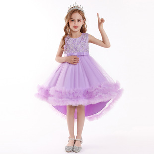 New Flower Girl Dress Children's Lace Princess Dress Tail Pouch Dress Girls' Dovetail Wedding Dress Piano Performance