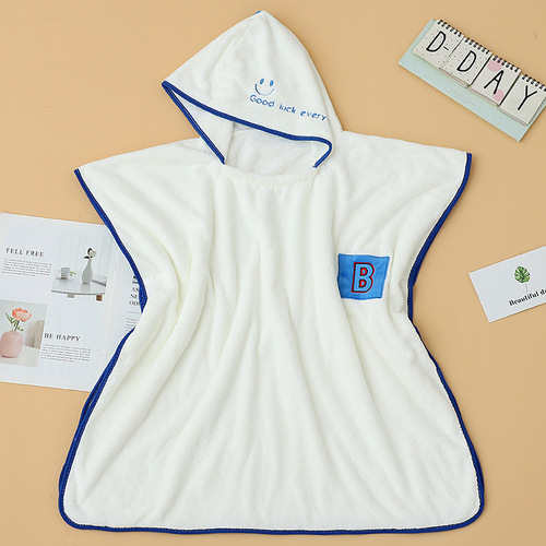 Cross-border baby bath robe, cartoon wearable hooded absorbent thick coral velvet children's cloak towel