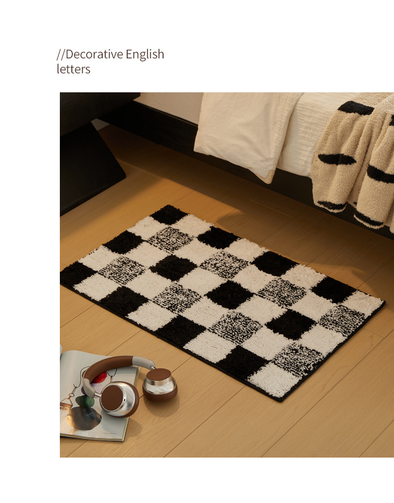 Checkerboard Bath Mat Non-slip Absorbent Washroom Rug For Home_voghion.com