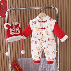 Red Festive Baby New Year Outfit 300g Fleece Lined Baby Coat with Extra Warmth, Newborn Full Moon and First Birthday Formal Dress