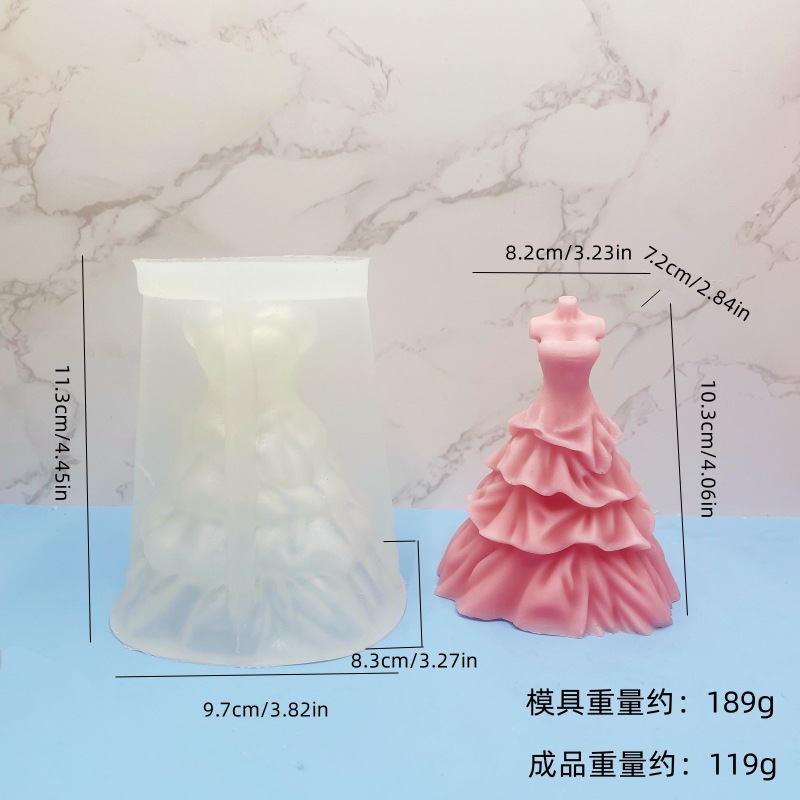 Una variedad de moldes de falda de novia tridimensional 3D, vestido de novia de bricolaje, falda larga, vela de aromaterapia, molde de silicona de yeso epoxi