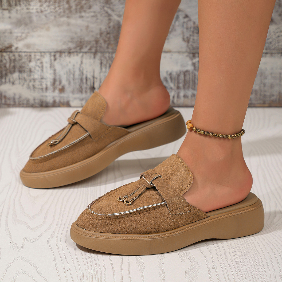 Pantuflas de mujer de talla grande y media longitud, modernas, versátiles, planas, cómodas y con suela gruesa._voghion.com