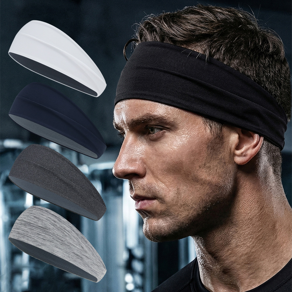 Guan Yu Breathable Wide Sports Headband for Running, Cross-Country, Hiking, Sweat-Absorbing, High Elasticity, Non-Tightening, Outdoor Fitness Headband for Men