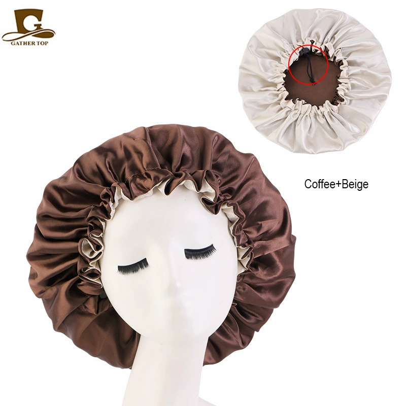 Double‑layer color‑block sleeping cap, adjustable buckle, reversible night/chemotherapy hair care hat, 36 cm