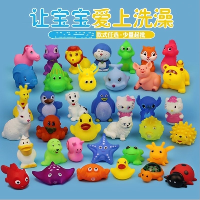 Juguetes acuáticos para niños, juguetes combinados de patito amarillo de goma suave para nadar y bañar a bebés, patito chirriante