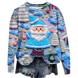 2023年新款圆领落肩加绒圣诞老人款上衣厂家批发