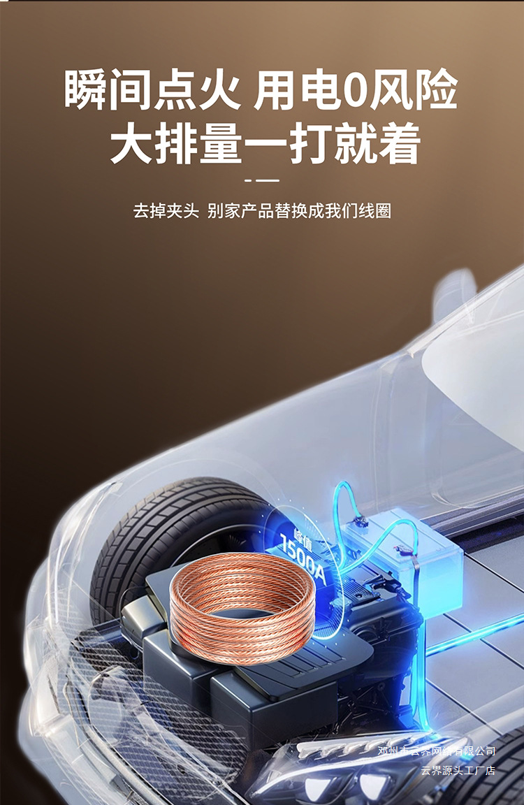 Emergency Copper Jumper Cables for Car Battery Starting, Pure Copper Wire for Connecting Electrical Circuits