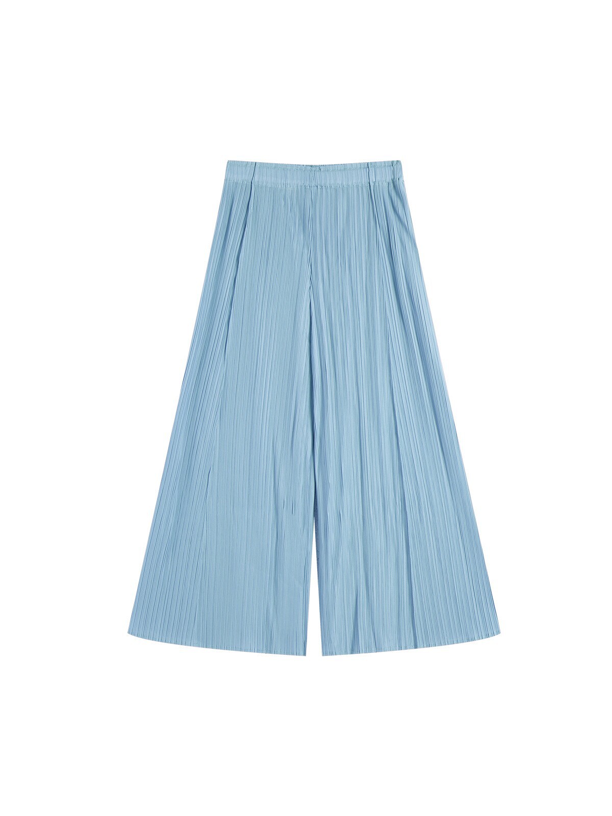 Quần culottes nữ ống rộng cạp cao xếp ly dáng suông dài midi — màu xanh nhạt
