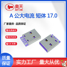 USB2.0 A公大电流短体17.0mm5A快充焊线式紫色胶芯 A公快充大电流