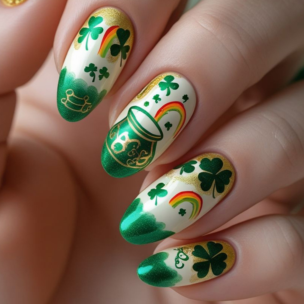 Comercio exterior día de San Patricio usar uñas europeas y estadounidenses 24 piezas de uñas al por mayor