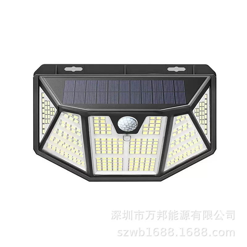 跨境太阳能充电照明防水家用庭院外墙红外感应五面太阳能壁灯