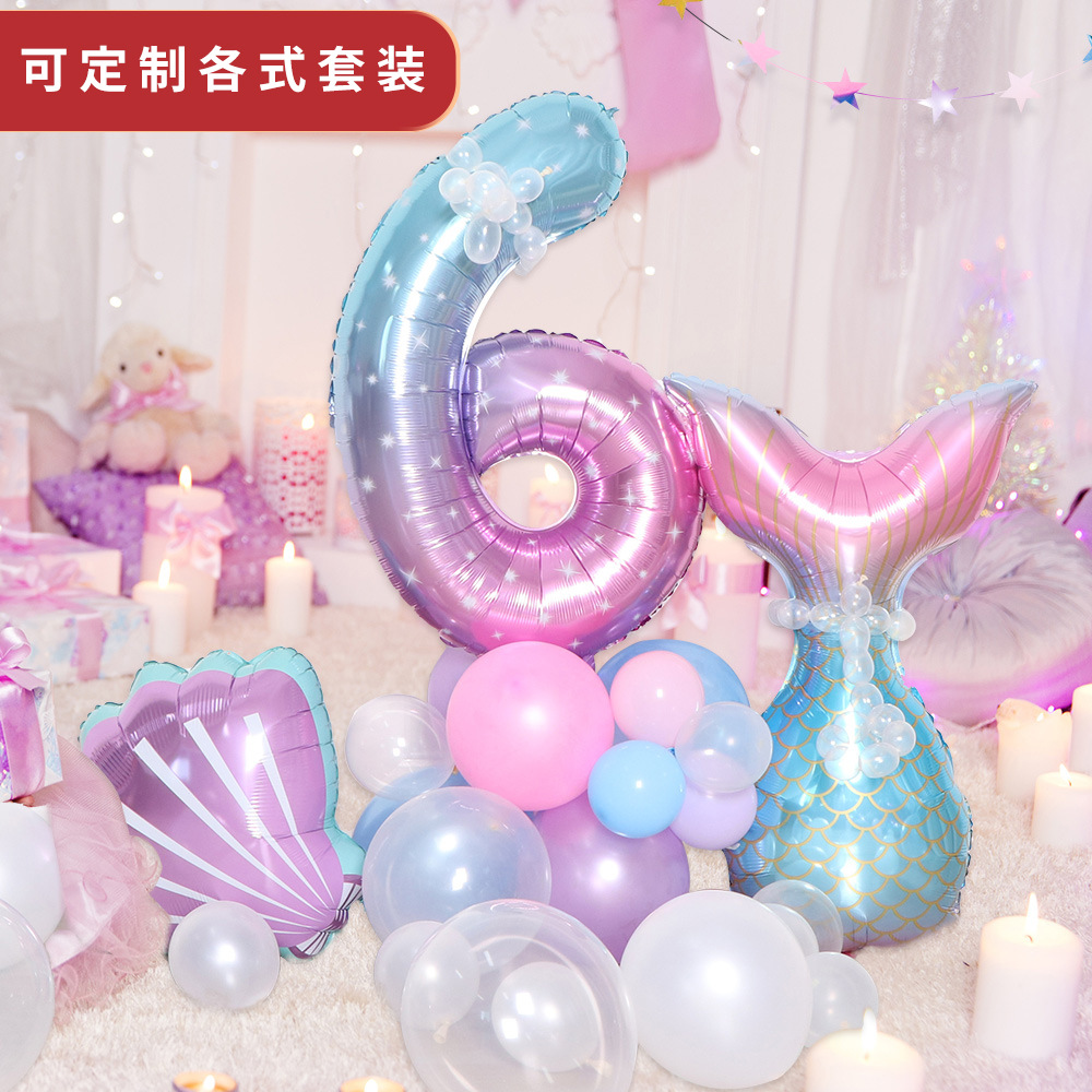 Sirena nuevo juego de cumpleaños de 40 pulgadas set de globos digitales suministros de fiesta set de globo de película de aluminio al por mayor