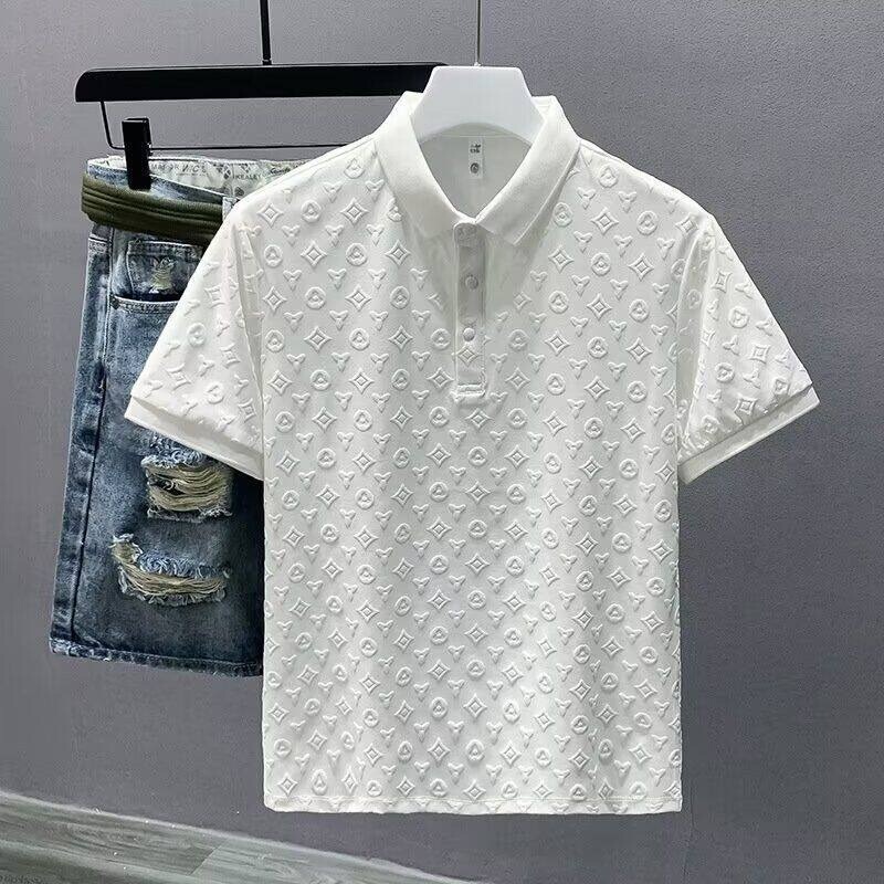 Summer High-End Plaid Pattern Short-Sleeve Versatile Light Luxury Solid Color Casual T-Shirt Polo Shirt for Men