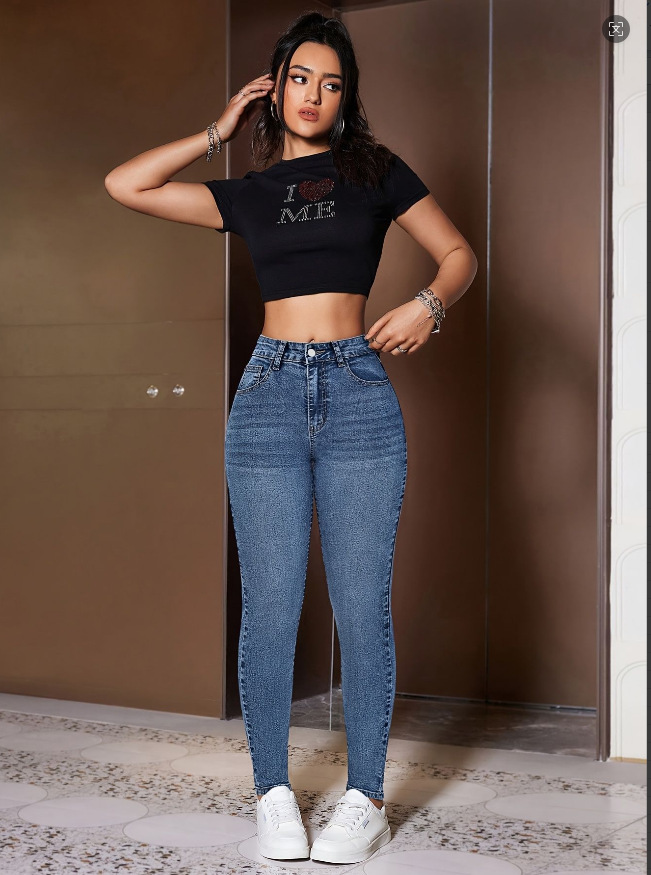 Retro Washed Slim Fit Casual Fashion Women's Pants Solid Color Elastic Versatile Cotton Denim Jeans_ecoleips.com