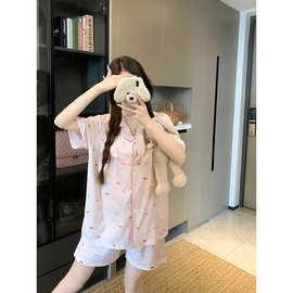 云朵棉睡衣女2026春夏季短袖短裤大码宽松开衫女士外穿家居服套装