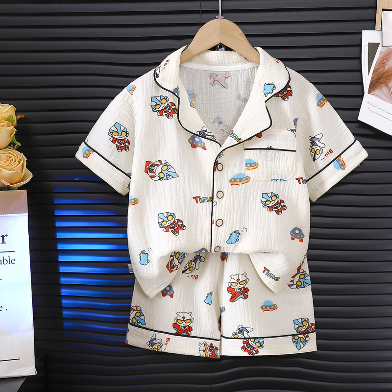 子供用パジャマ、クラスA純綿空調服、男の子と女の子の四季長袖ズボン、綿ガーゼスーツ、ベビーホーム服|undefined