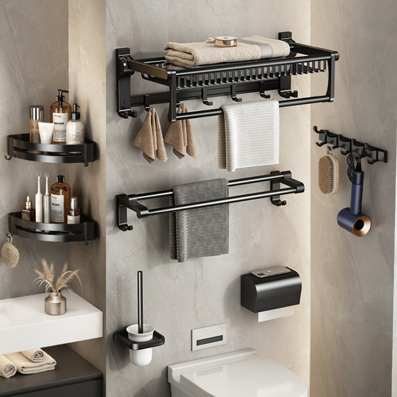 Punch-libre de espacio de aluminio toallero baño Baño hardware colgante traje malla cesta toalla rack