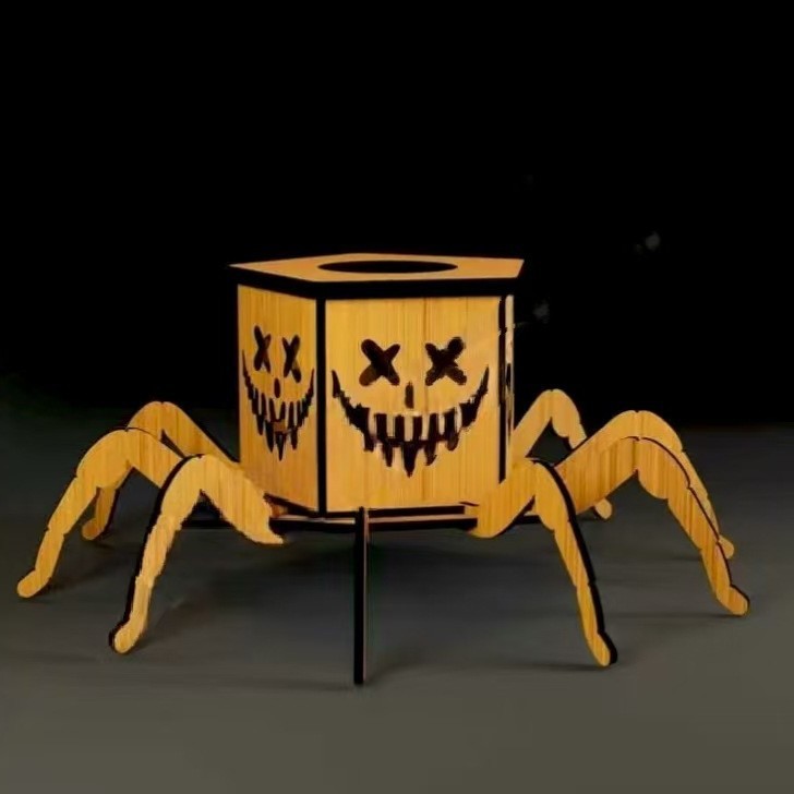 クロスボーダー新製品ゴーストハロウィンスパイダーミニランタン燭台装飾面白い装飾品木製工芸品|undefined