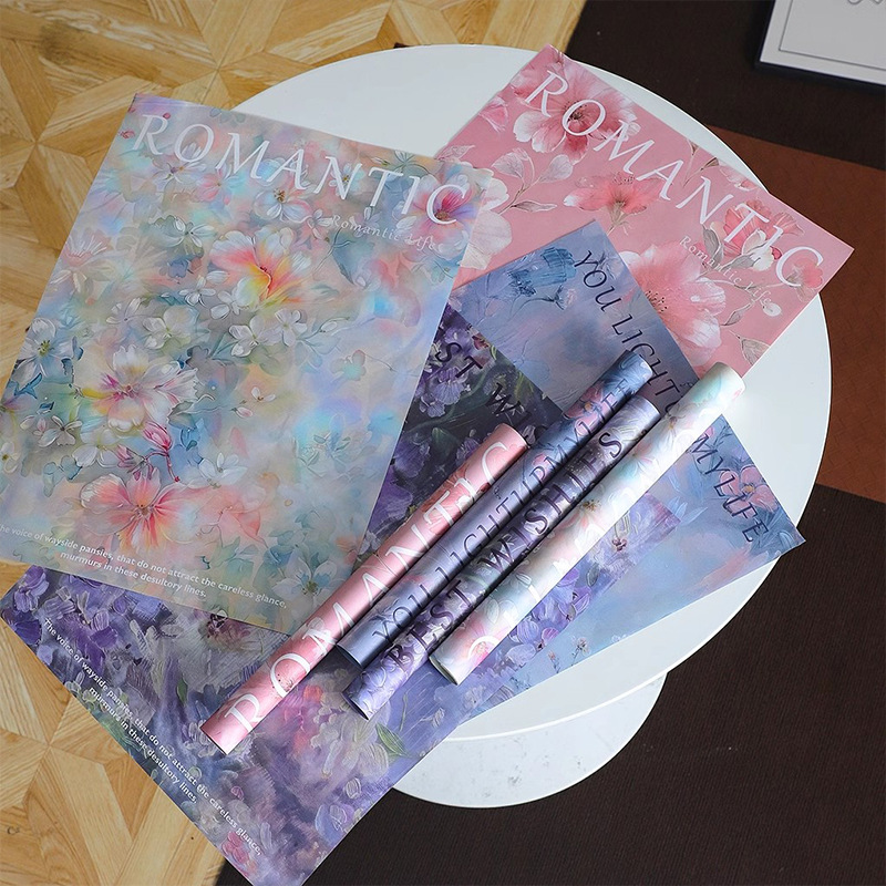 Huaxi pintura al óleo siciliana papel de embalaje de estilo de alto nivel de sensación de paquete de papel floral serie de materiales de embalaje de flores