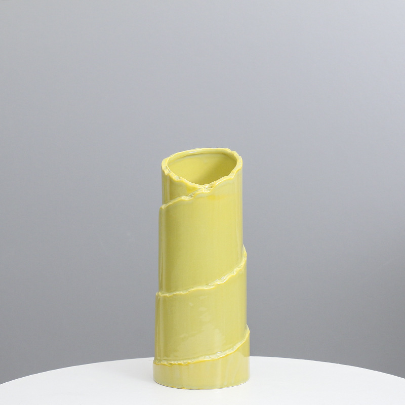 Nórdico ins florero de cerámica boca ancha luz lujo flor seca titular decoración simple retro gran diámetro Azul Rojo Decoración